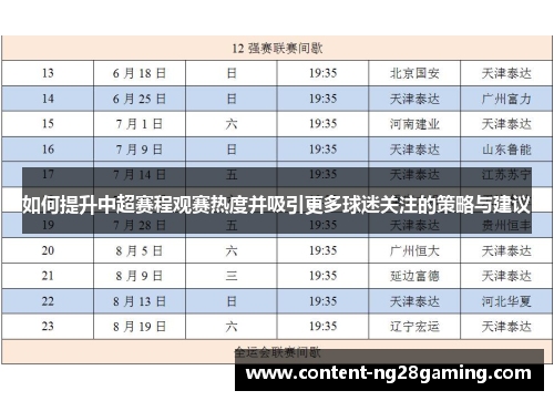 如何提升中超赛程观赛热度并吸引更多球迷关注的策略与建议