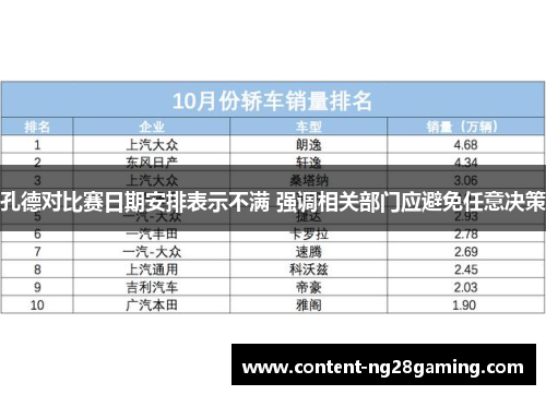 孔德对比赛日期安排表示不满 强调相关部门应避免任意决策